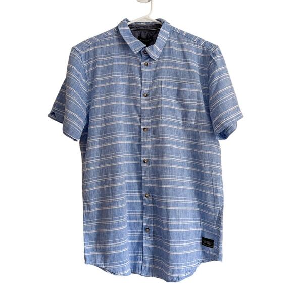 Silver Jeans Co Linen Blend Short Sleeve Button Up Shirt Minimalist Coastal - Picture 1 of 9